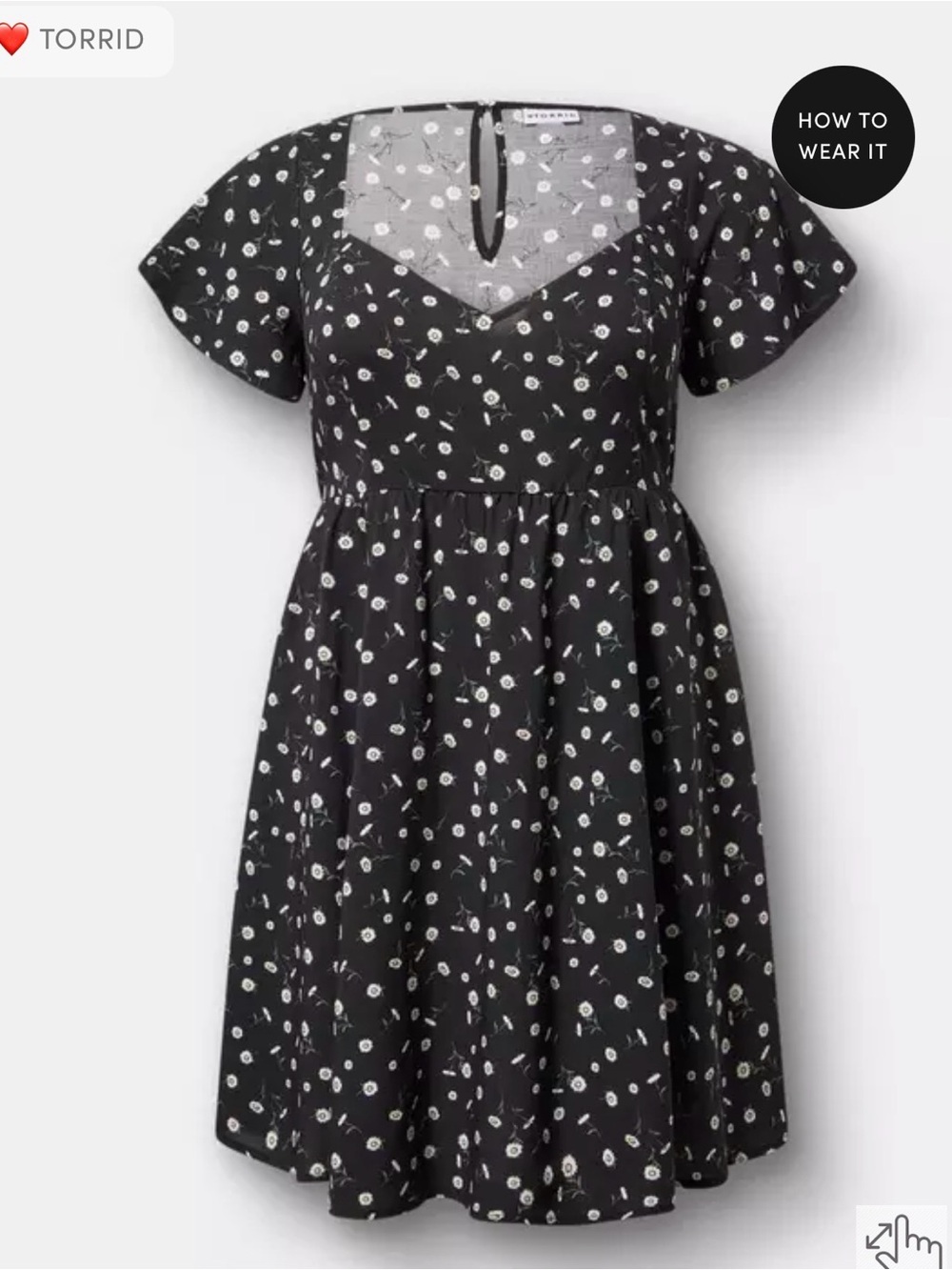 NWT Torrid Sweetheart Flutter Sleeve Mini Dress Dainty Daisy Floral Black 1X 16 - Picture 3 of 14